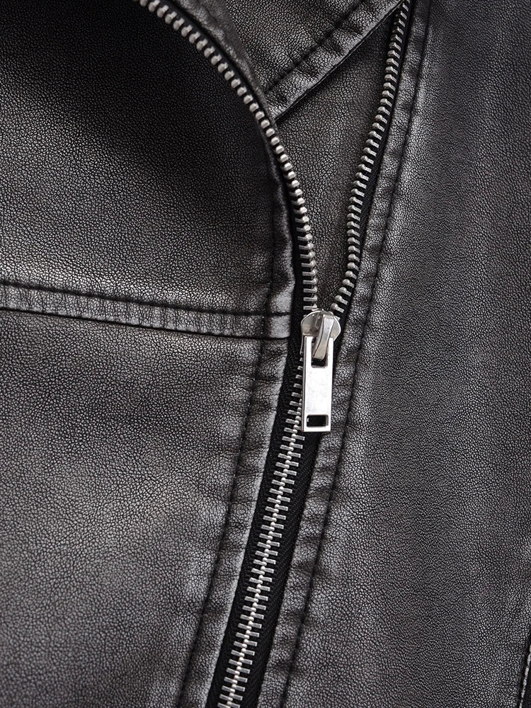 Vintage-Jacke aus Kunstleder mit Reißverschluss und Gürtel