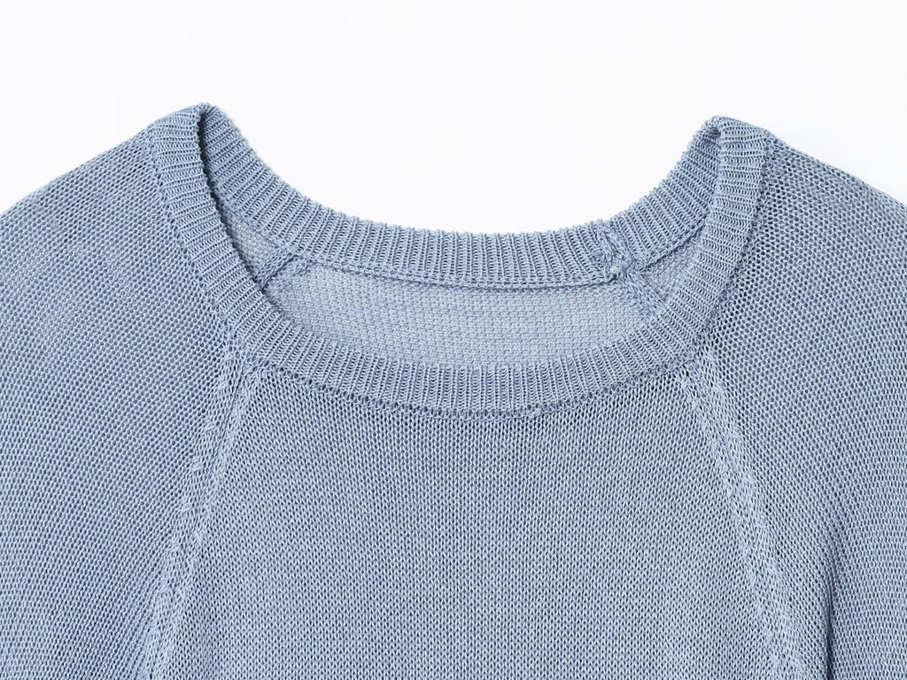 Gehäkelter Pullover mit U-Ausschnitt und kurzen Ärmeln