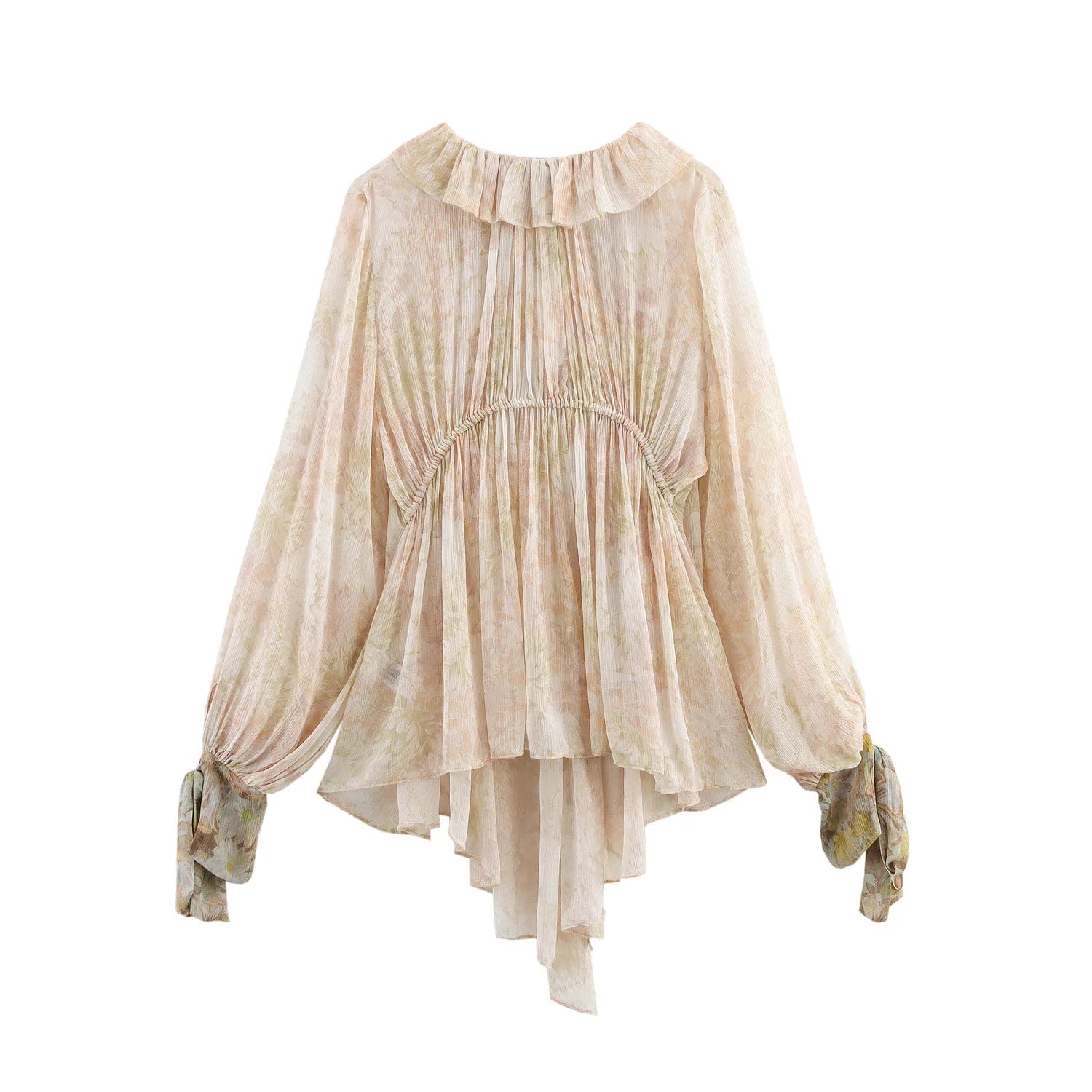 Blumendruck-Shirt mit V-Ausschnitt und asymmetrischem Saum