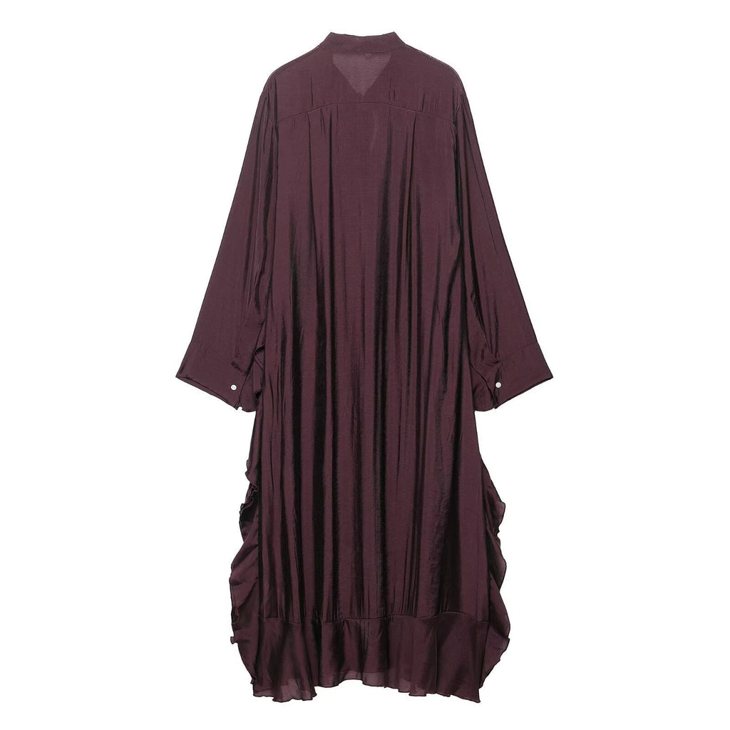 Elegantes, langes Kleid mit Fledermausärmeln, Rüschen