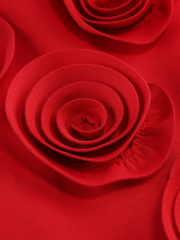 Rotes Blumen-Kleid in A-Linie