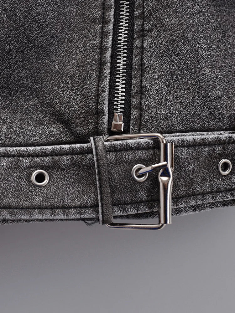 Vintage-Jacke aus Kunstleder mit Reißverschluss und Gürtel