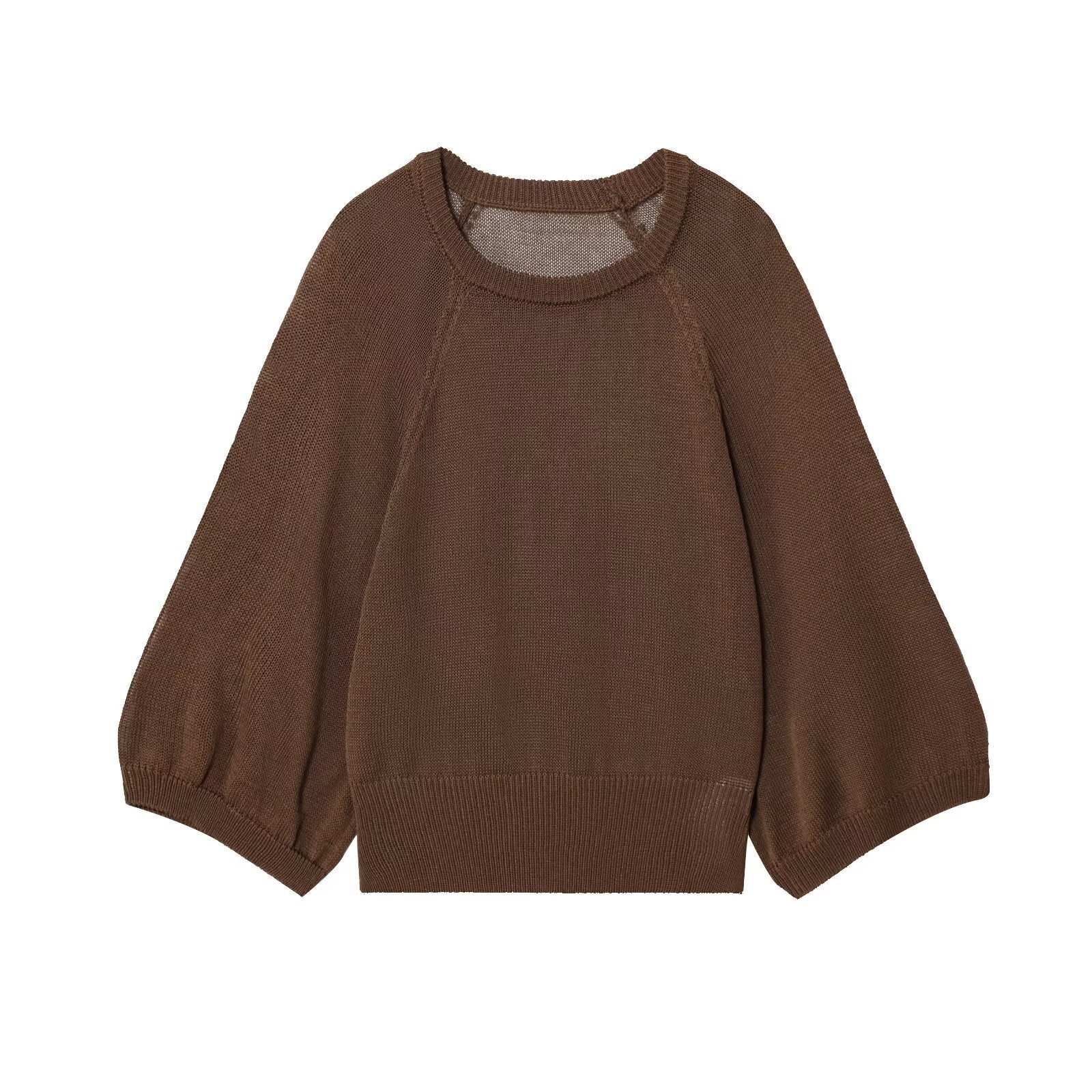 Gehäkelter Pullover mit U-Ausschnitt und kurzen Ärmeln