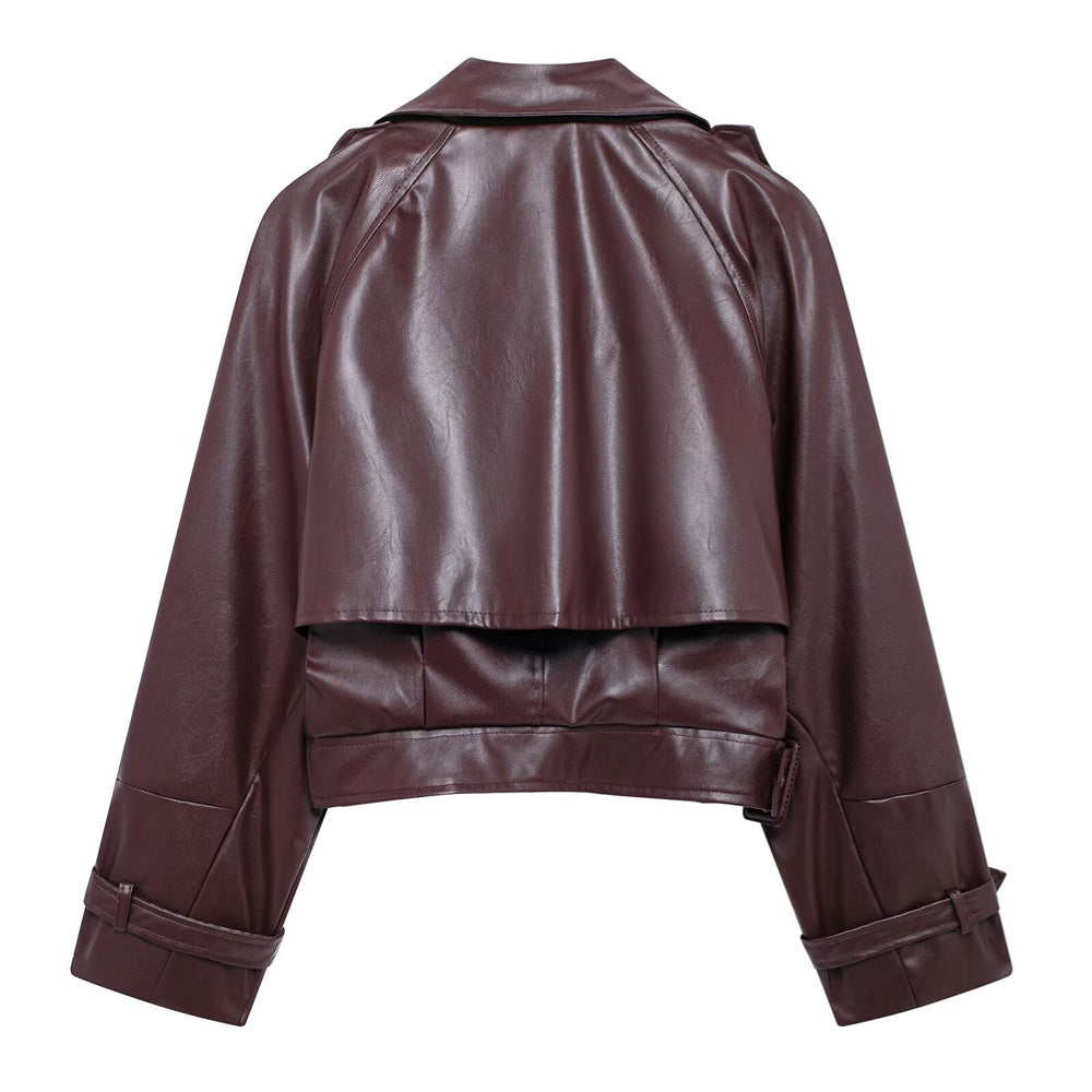 Kurze Motorradjacke mit Knopfdekoration und Revers