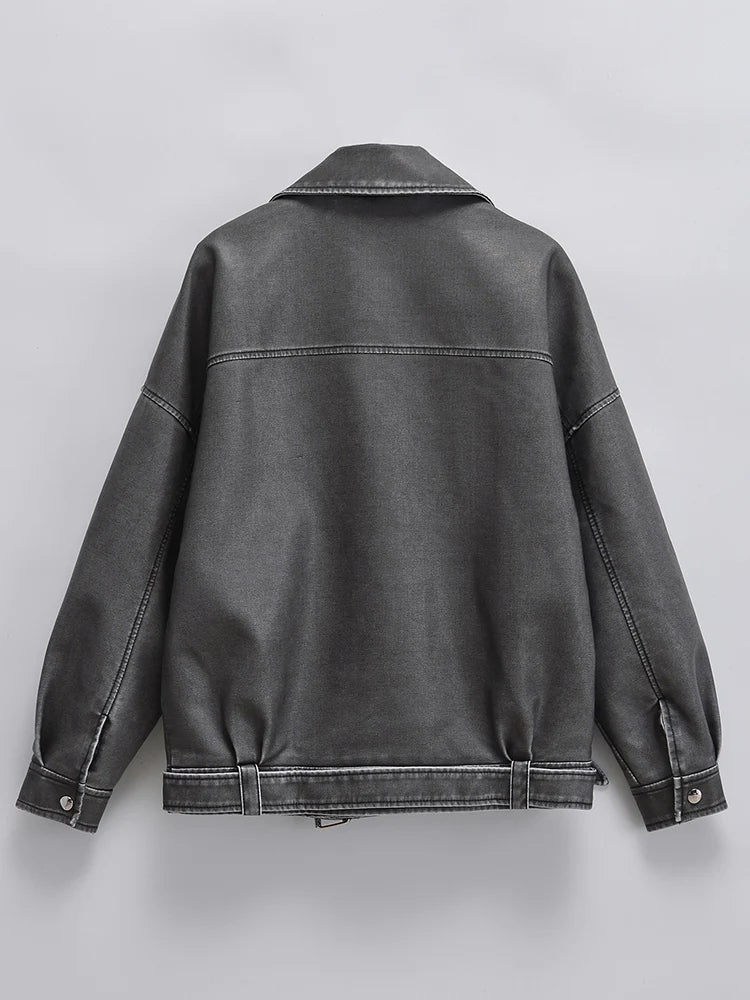 Vintage-Jacke aus Kunstleder mit Reißverschluss und Gürtel