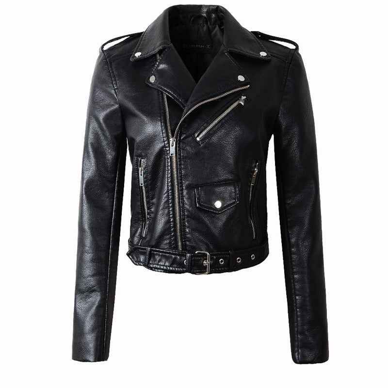 Motorrad-Lederjacke aus Kunstleder mit Revers