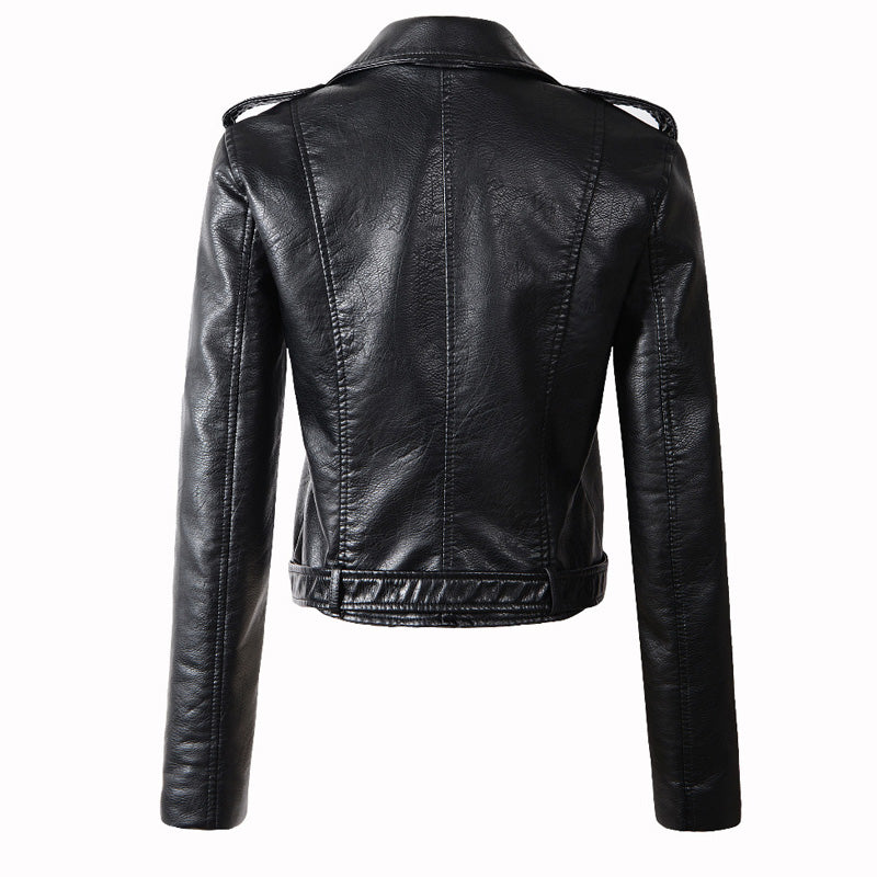 Motorrad-Lederjacke aus Kunstleder mit Revers