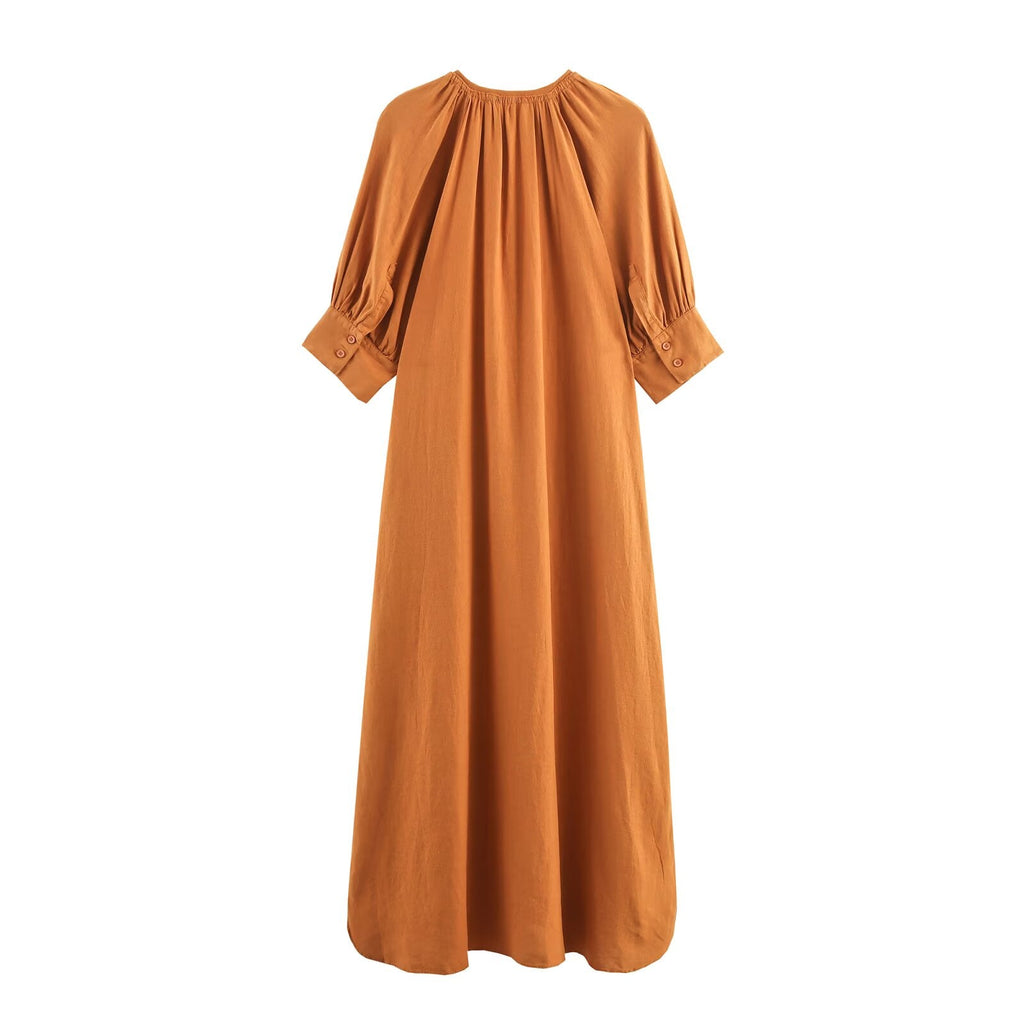 Lässiges Midi-Kleid mit V-Ausschnitt und halben Ärmeln