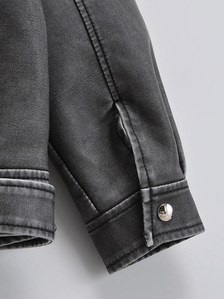 Vintage-Jacke aus Kunstleder mit Reißverschluss und Gürtel