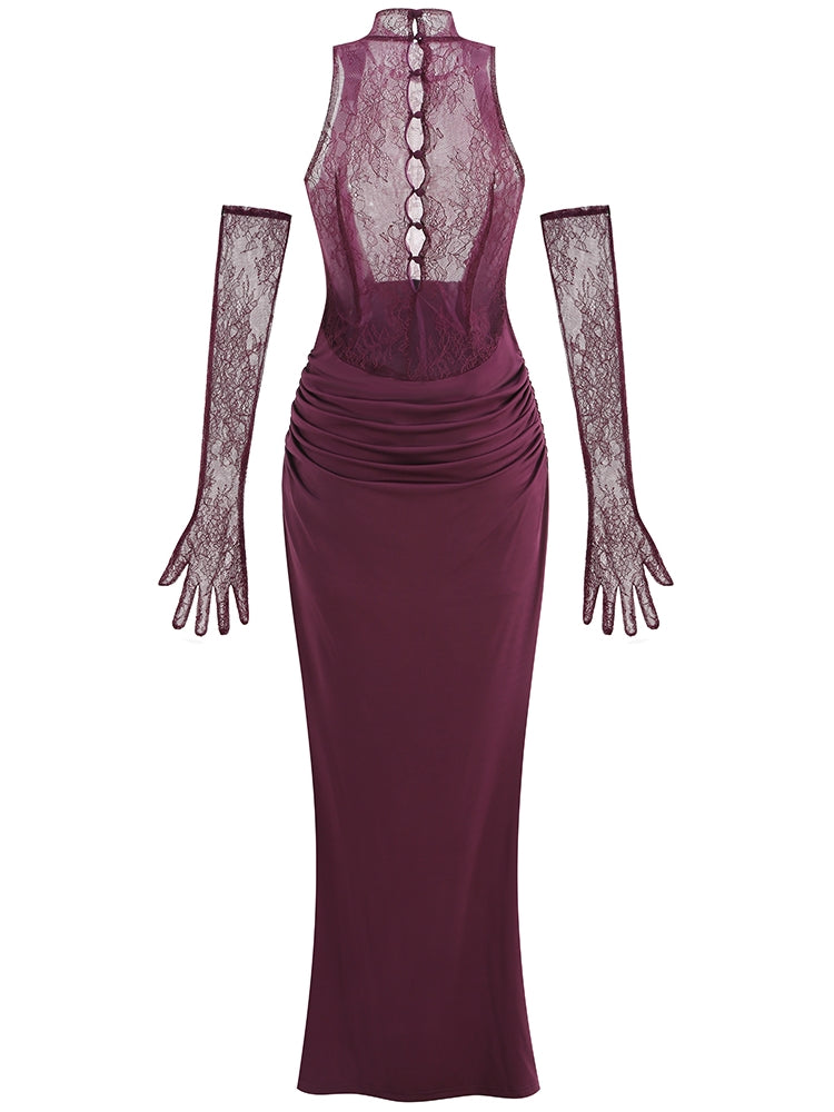 Ärmelloses Abendkleid mit Handschuhen