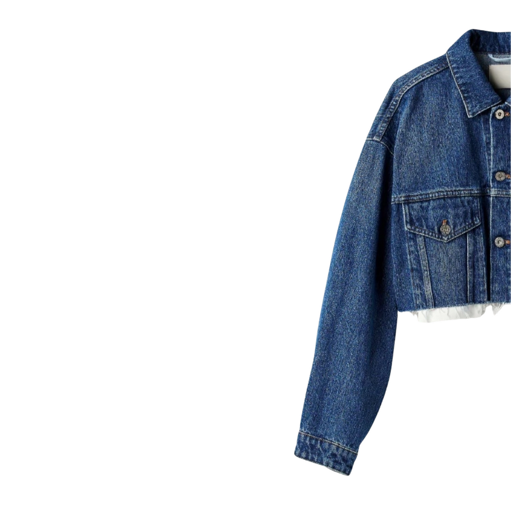 Kurze Jeansjacke mit Logo-Stickere